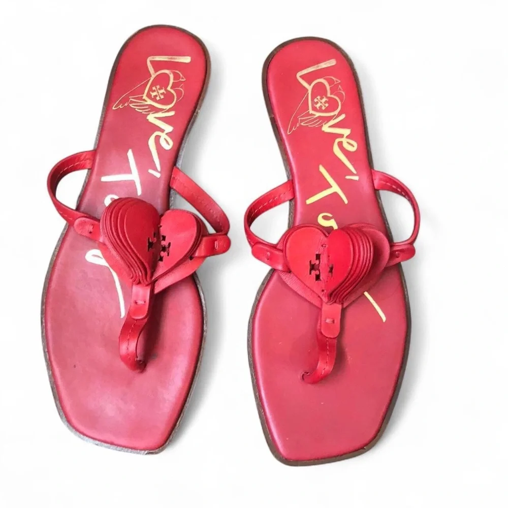 Love Tory Burch Heart Red Thong Sandal Sz 7